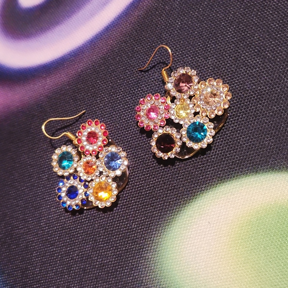 Colorful Rhinestone Earrings - Picture 3 of 4